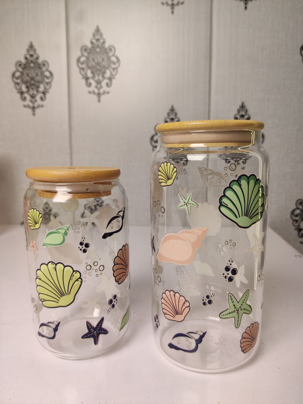 Seashells & Bubbles Glass Cup/ Tumblers / Iced Coffee Glass