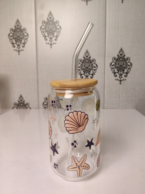Seashells & Bubbles Glass Cup/ Tumblers / Iced Coffee Glass