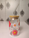 Dreamin' Pink Daisy Glass Cup/ Tumblers / Iced Coffee Glass