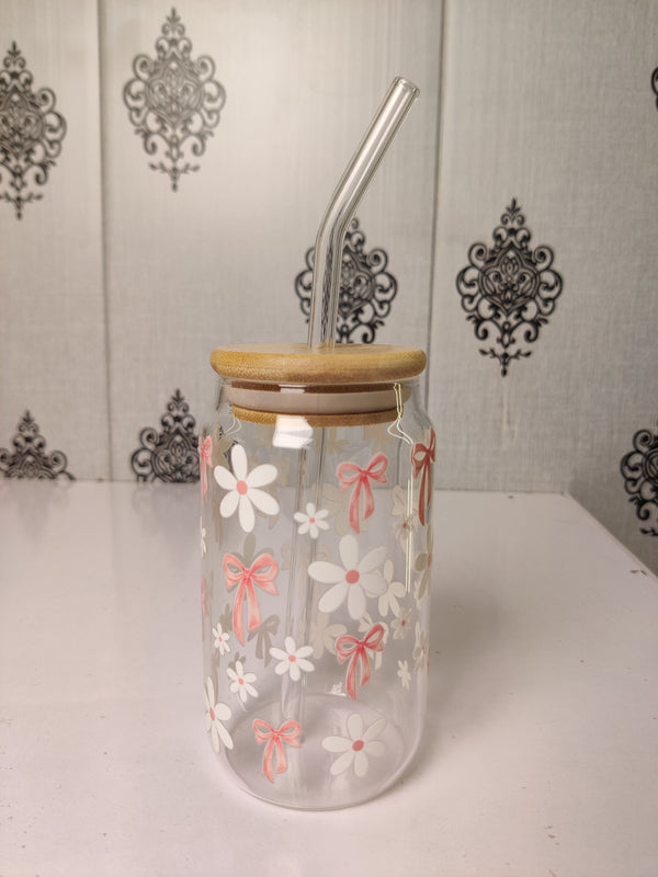 Bow Me in Bloom Glass Cup/ Tumblers / Iced Coffee Glass
