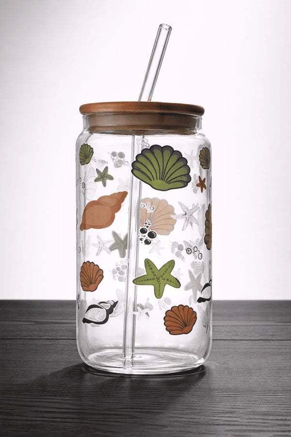 Seashells & Bubbles Glass Cup/ Tumblers / Iced Coffee Glass