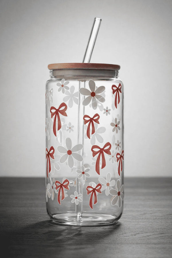 Bow Me in Bloom Glass Cup/ Tumblers / Iced Coffee Glass