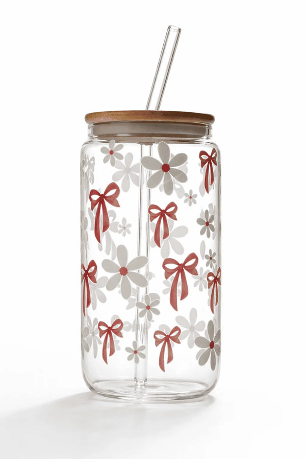 Bow Me in Bloom Glass Cup/ Tumblers / Iced Coffee Glass
