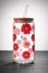 Dreamin' Pink Daisy Glass Cup/ Tumblers / Iced Coffee Glass