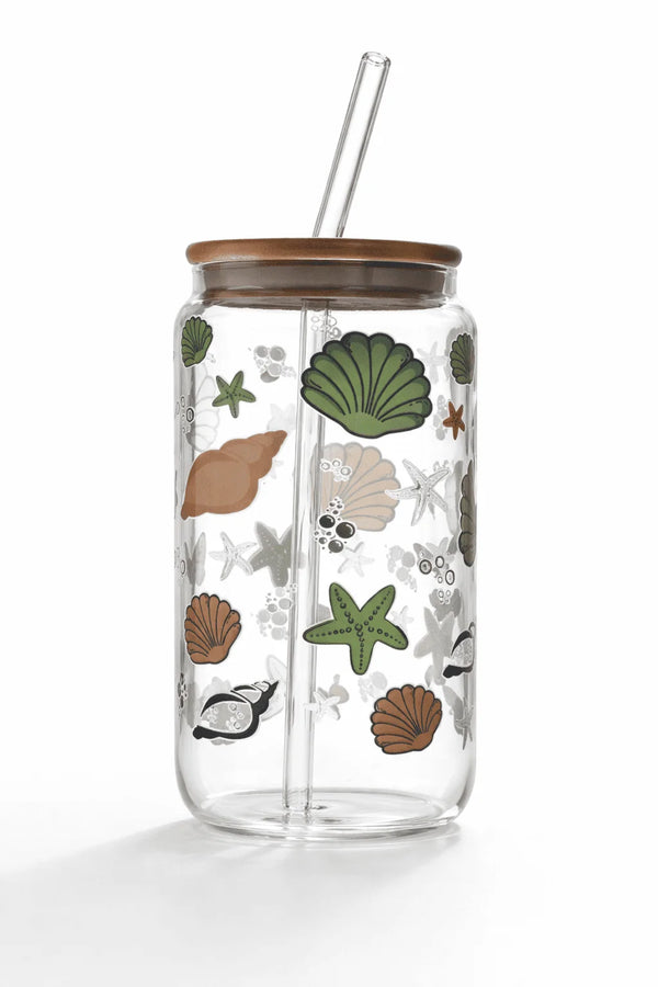 Seashells & Bubbles Glass Cup/ Tumblers / Iced Coffee Glass