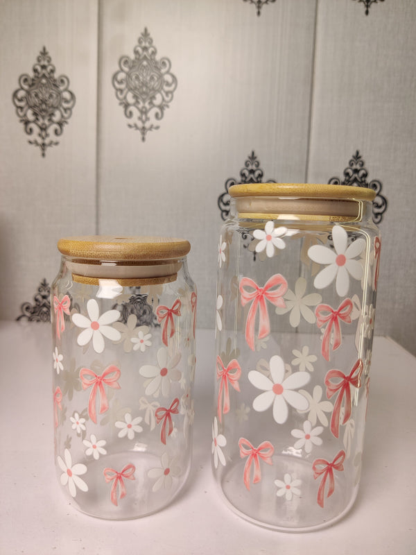 Bow Me in Bloom Glass Cup/ Tumblers / Iced Coffee Glass