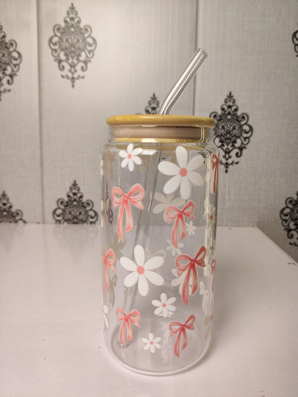 Bow Me in Bloom Glass Cup/ Tumblers / Iced Coffee Glass