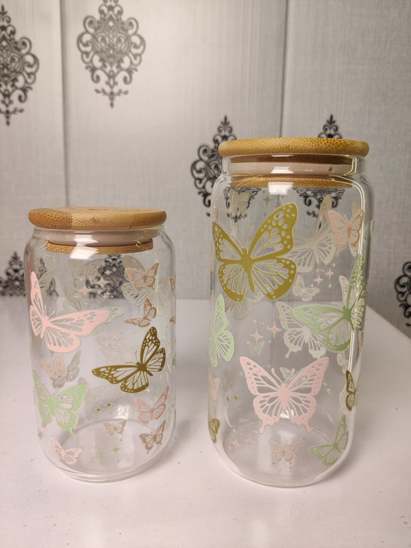 Butterfly Bloom Glass Cup/ Tumblers / Iced Coffee Glass