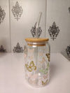 Butterfly Bloom Glass Cup/ Tumblers / Iced Coffee Glass