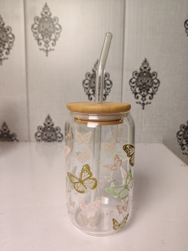 Butterfly Bloom Glass Cup/ Tumblers / Iced Coffee Glass
