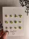 Pastel Green Mixed Mini Stud Earrings – Cute Nature-Inspired Resin Ear Studs (Set of 6)
