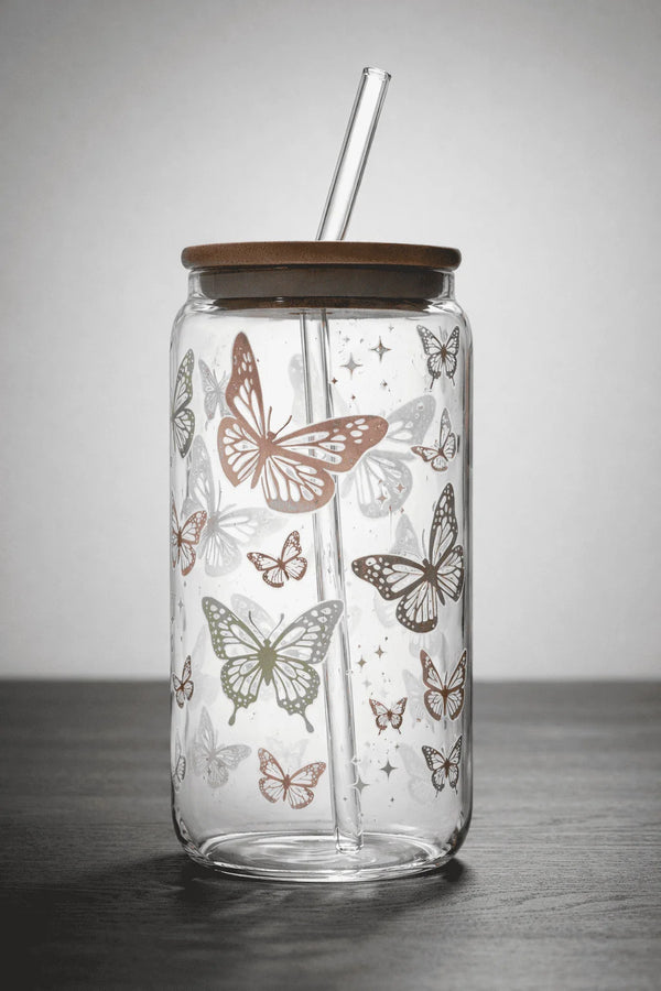 Butterfly Bloom Glass Cup/ Tumblers / Iced Coffee Glass