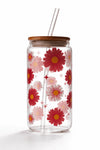 Dreamin' Pink Daisy Glass Cup/ Tumblers / Iced Coffee Glass